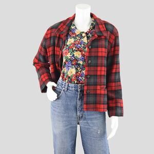 Vintage 90s Red Plaid Coat with Shoulder Pads, Women's Petite Size 12